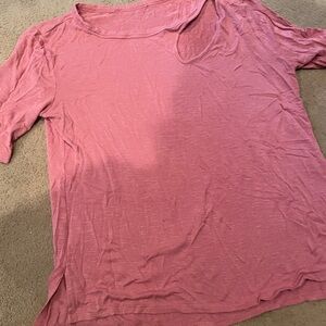 Pink 3/4 Sleeve Asymmetrical T-Shirt with Cut Out